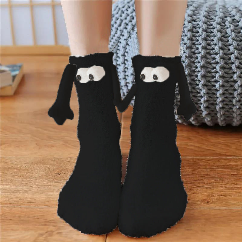 Christmas Supplies Magnetic Suction Hand In Hand Couple Socks - Coral Fleece Tube Socks Warm Slipper Bed Socks Winter Soft Warm Slipper