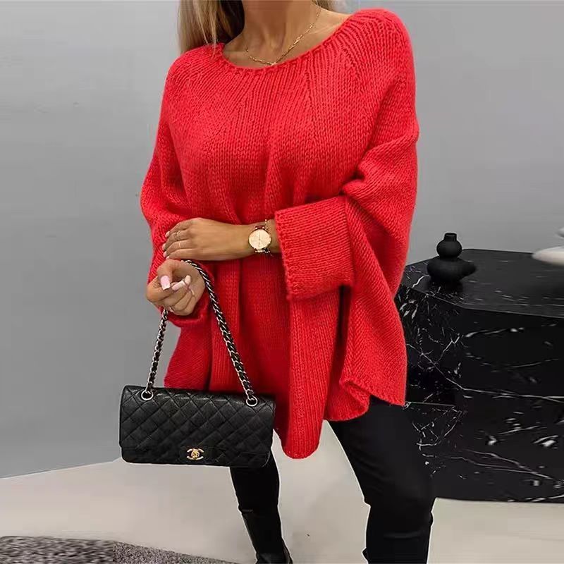 Winter Loose Batwing Sleeve Pullover Sweater - Fashion Oversized Knitted Shawl Sweater Tops For Women Clothing