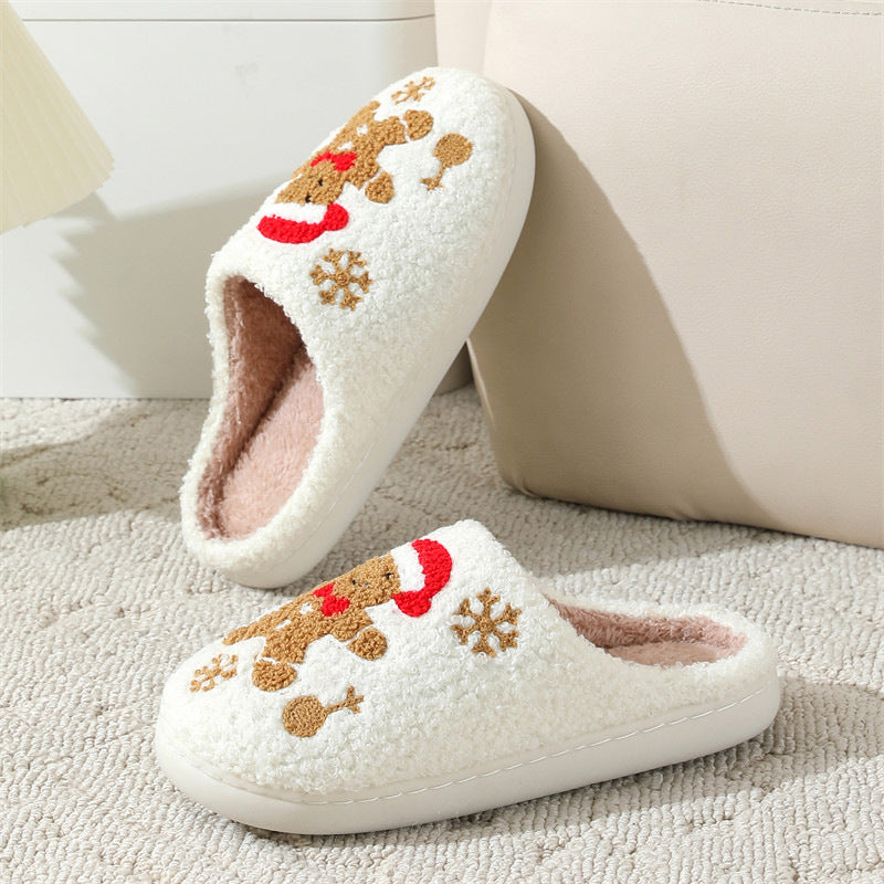 Christmas Snowflake Gingerbread Slippers - Winter Indoor Non-slip, Floor Bedroom Fuzzy House Shoes For Women Home Slippers