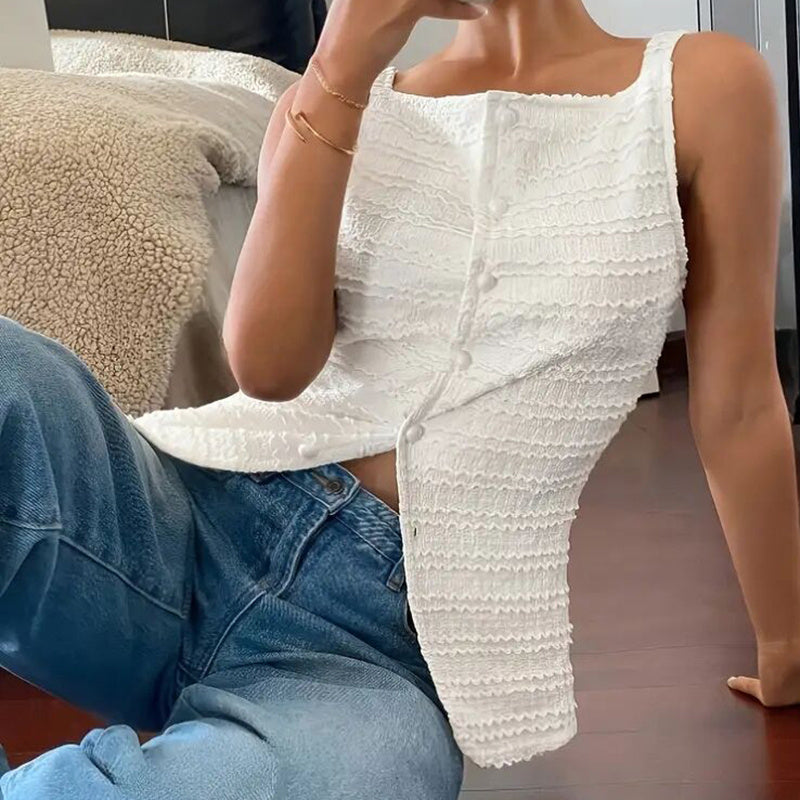 Fashionable Square Neck Button Blouse - Womens Trendy Square Neck Button Up Vest Top Y2k Going Out Tank Tops