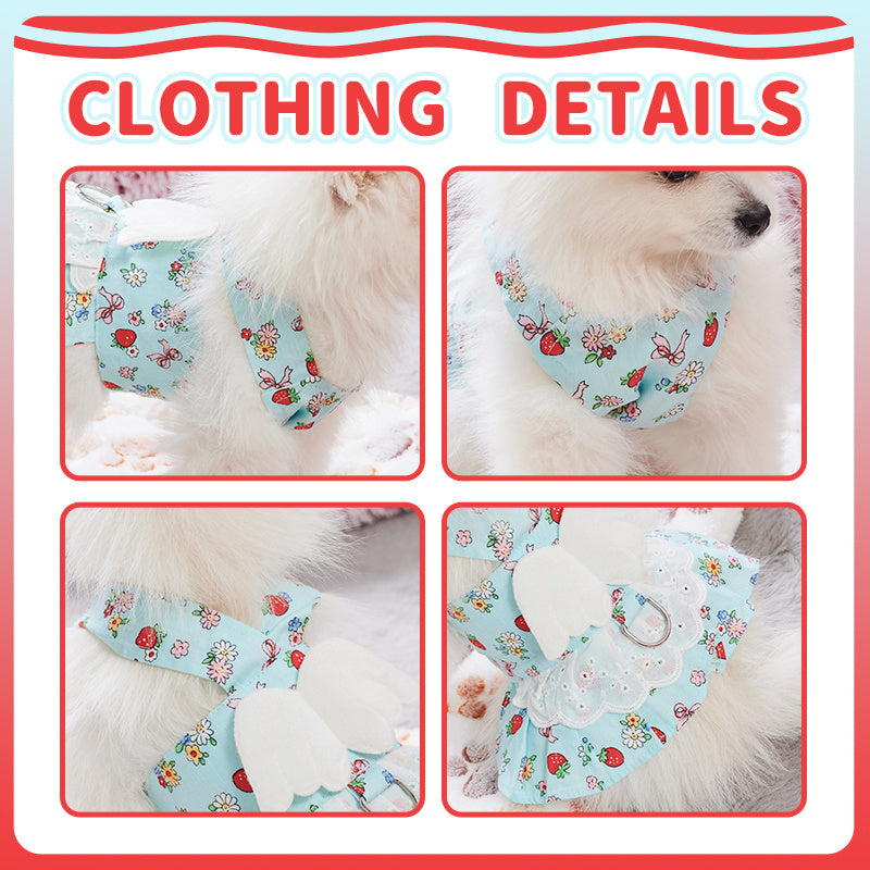 Dog Harness Dress with Leash Set – Cute Puppy Angel Wing Outfit for Small Pets