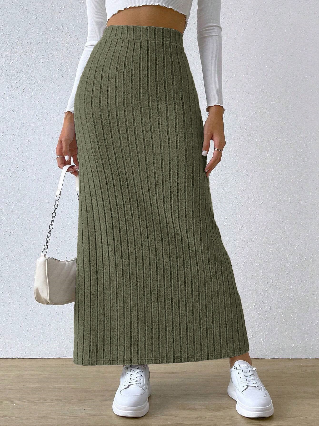 Spring Long High Waist Side Slit Skirt -  Slim Fit Knitted Women's Dress