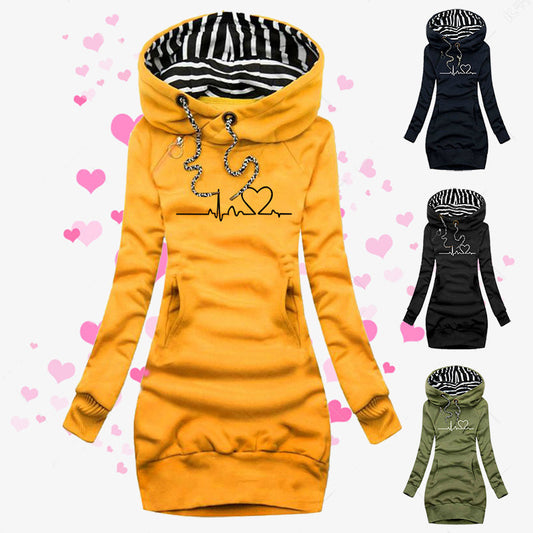 Heart Print Long Clothes Women Hoodie - Sweatshirt Pullover Tops