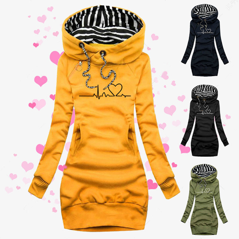 Heart Print Long Clothes Women Hoodie - Sweatshirt Pullover Tops
