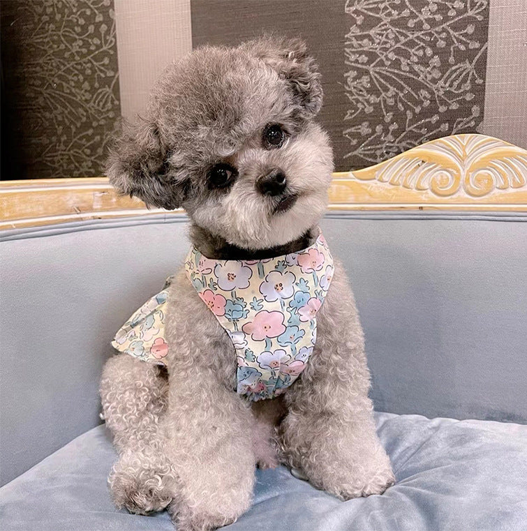 Dog Universal Cotton Blue and White Skirt with Holding Hand Rope – Stylish & Comfortable Pet Dress