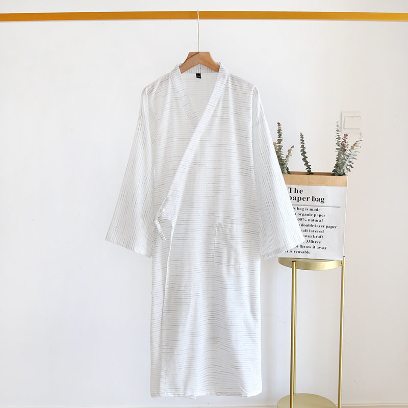 Summer Jacquard Gauze Cotton Kimono - Thin Home Bathrobe Simple