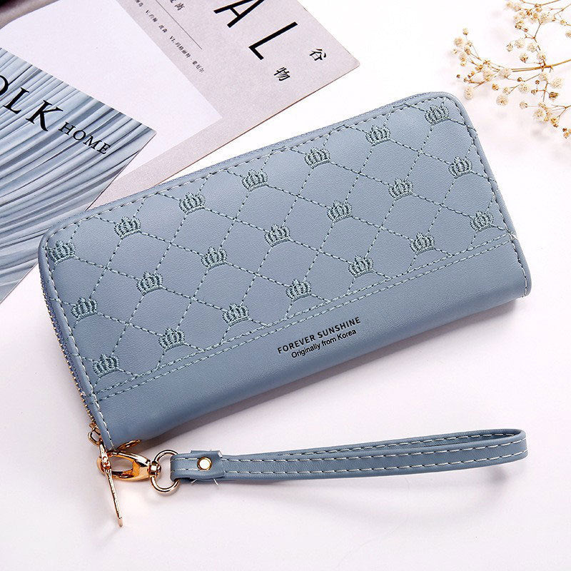 Long Crown Embroidery Thread Single Zip Clutch Women's Wallet