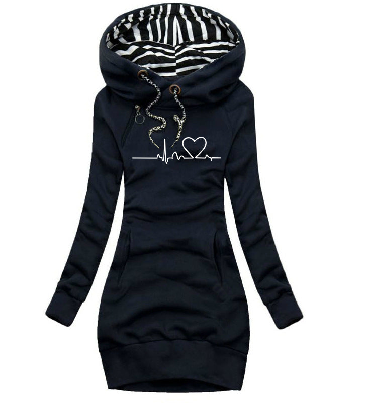 Heart Print Long Clothes Women Hoodie - Sweatshirt Pullover Tops