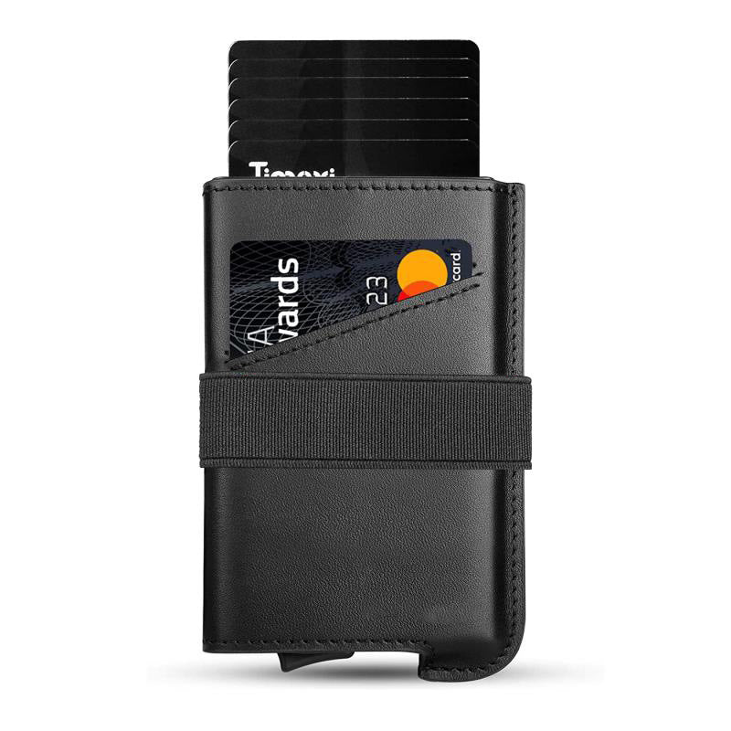 Men's Leather Wallet Compact Mini Card Holder - Aluminum Alloy Card Holder Wallet