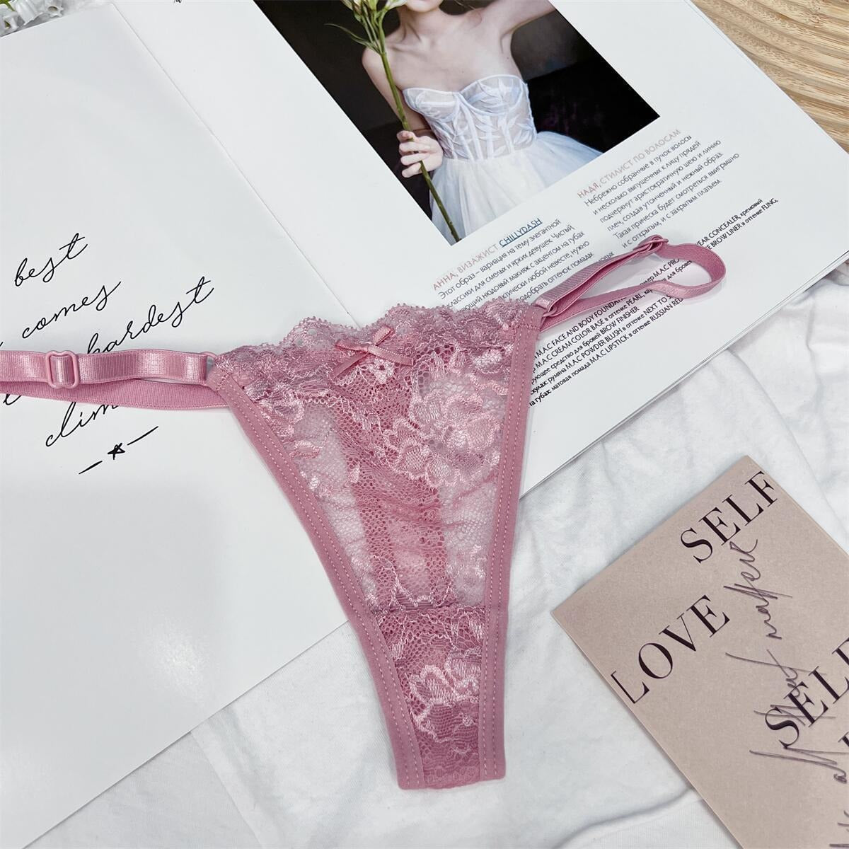 Hollow Lace Adjustable Buckle Low Waist Soft Comfortable Women Underwear