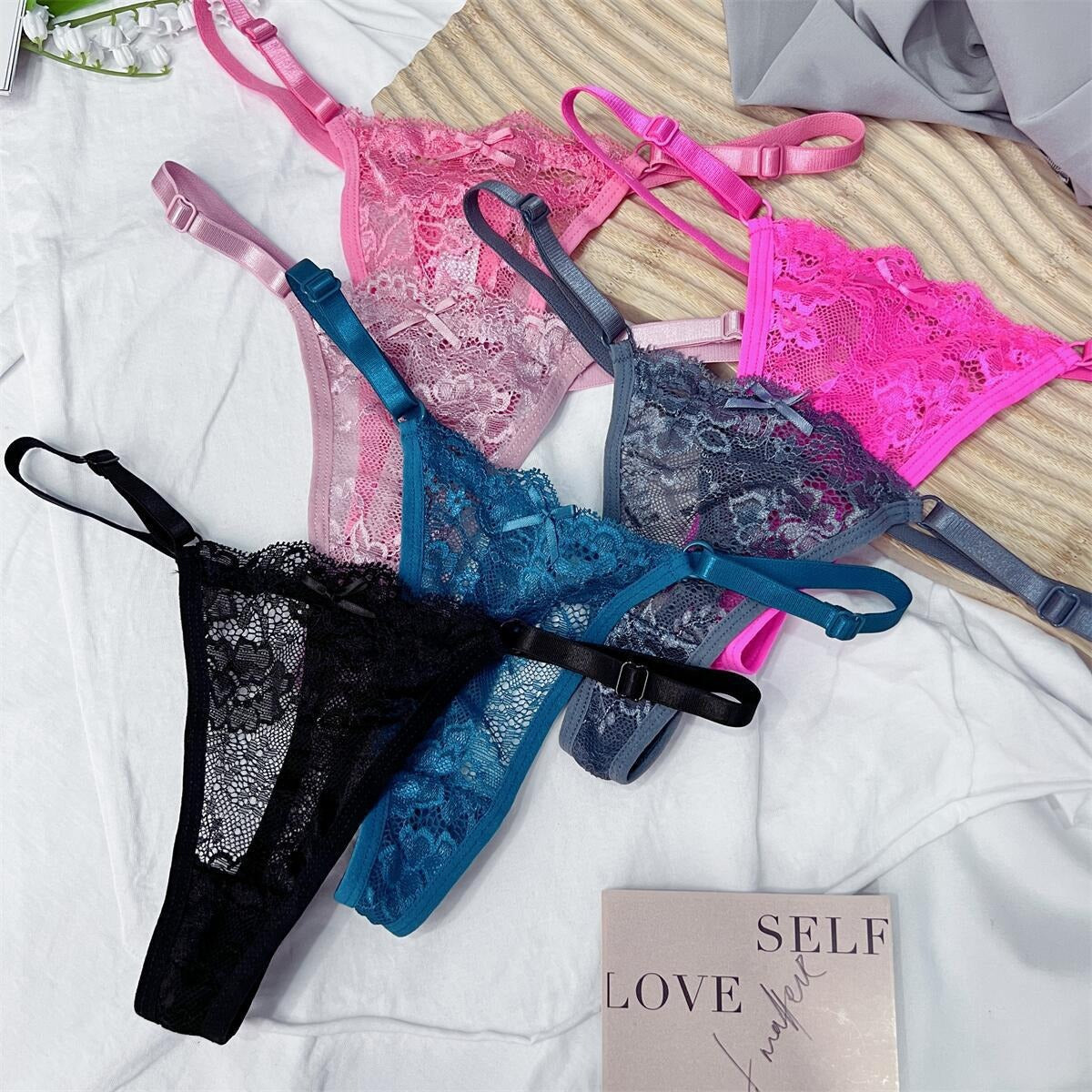 Hollow Lace Adjustable Buckle Low Waist Soft Comfortable Women Underwear