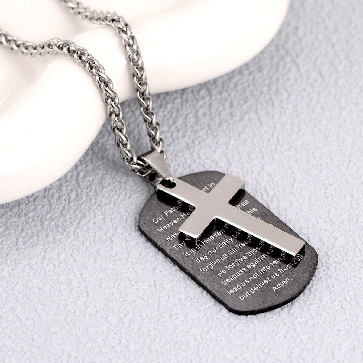 Men's Stainless Steel Scripture Cross Necklace