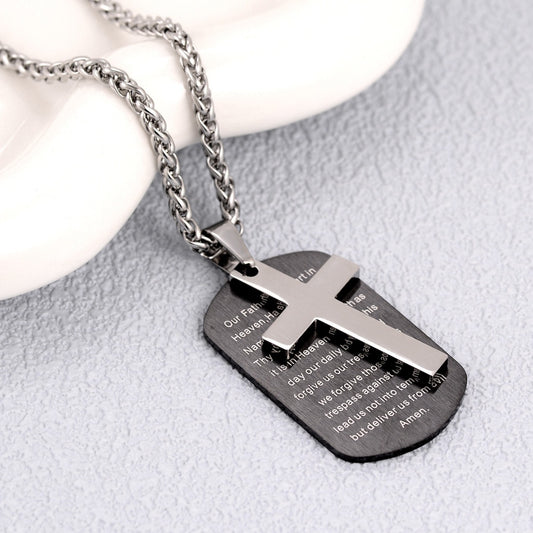 Men's Stainless Steel Scripture Cross Necklace