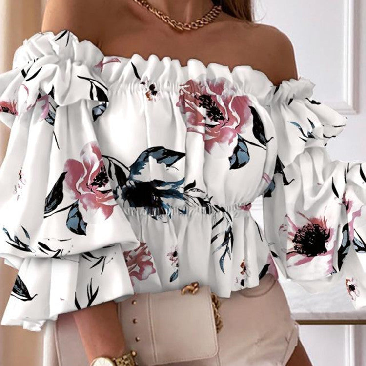 Sexy Off Shoulders Gathers Mid Sleeve Blouse