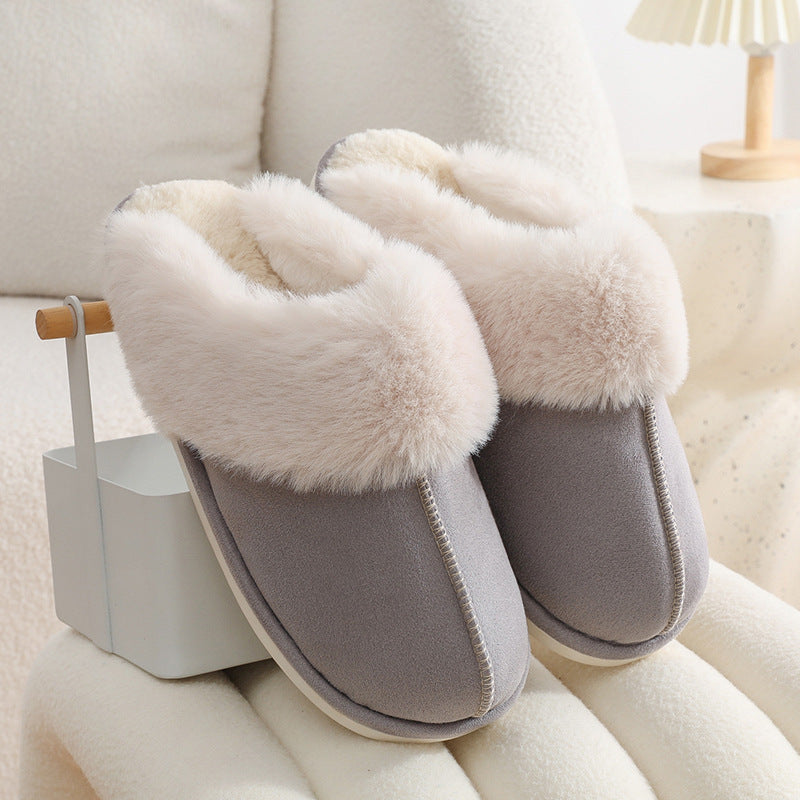 Winter Warm Plush Home Slippers - Indoor Fur Slippers, Women Soft Lined Cotton Shoes