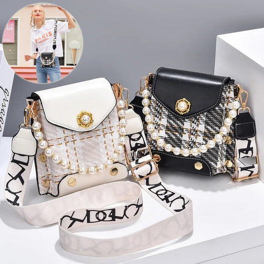 Women's Crossbody Bag --- Girl's Cute Princess Wallet Classic Shoulder Bag Summer Pearl Chain Phone Bag