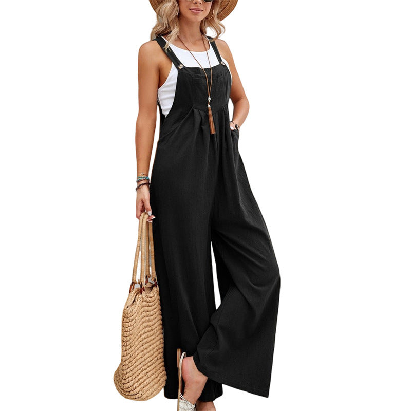 Women Long Bib Pants Overalls - Casual Loose Rompers Jumpsuits With Pockets
