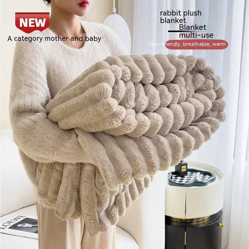 Soft Wind Bubble Velvet Blanket - Warm Solid Rabbit Fur Blankets / Double-sided Thickening Cover Throw Warm Fur Blanket