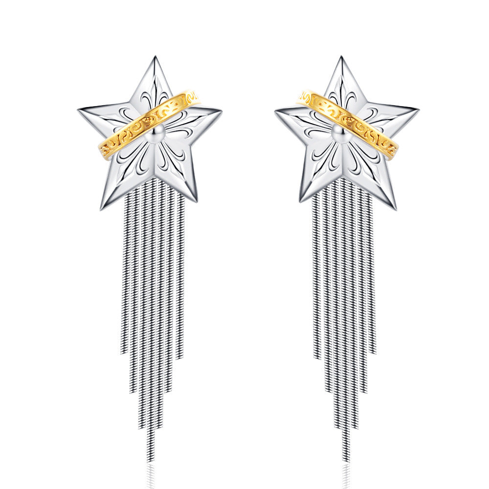 925 Sterling Silver Tassel Earrings – Niche Five-Pointed Planet Design! - JumoShop