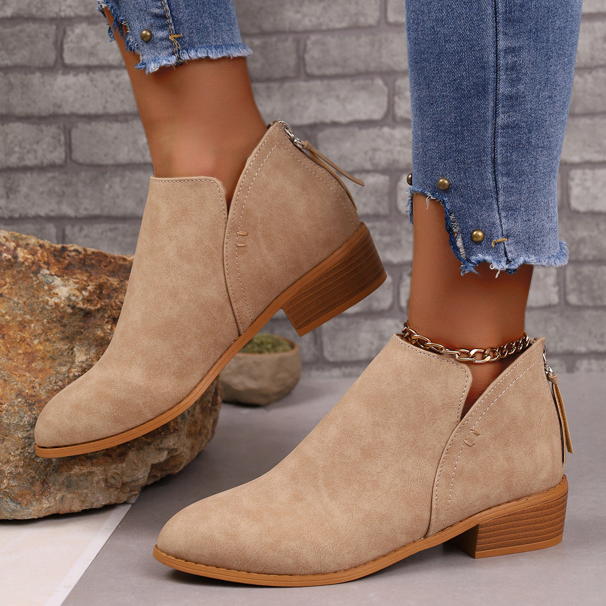 Chunky Heel Pointed Toe Ankle Boots