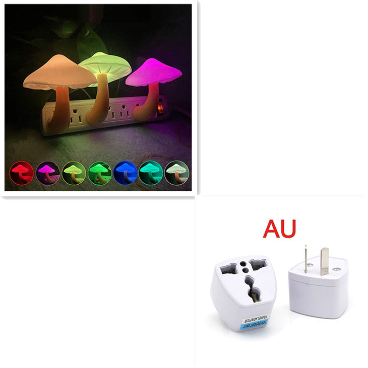 LED Night Light Mushroom Wall Socket Lamp - EU US Plug Warm White Light-control Sensor Bedroom Light Home Decoration