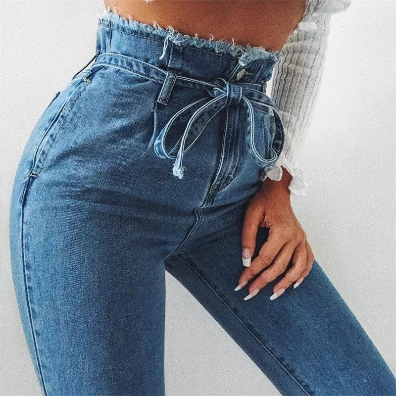 High-waisted Washed Pencil Jeans - Spring European And American Denim Jeans For Women