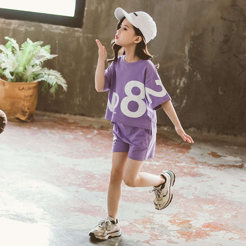 Loose Children's Wear Boy & Girl Short-sleeved Big Kids Sports Two-piece Suit