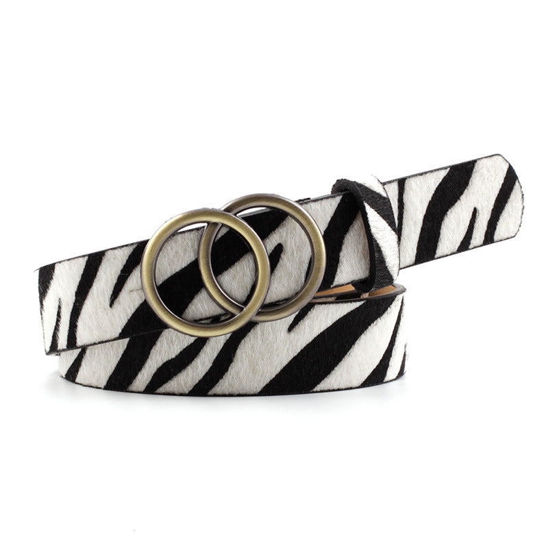 Fashion Round Button Animal Skin Belt - Leopard Zebra Snake Belt