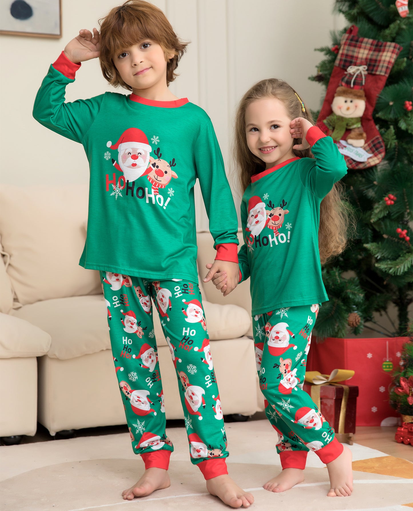 Christmas Pajamas For Family - Matching Family Christmas PJs Sets Santa Claus Printed Top Sleepwear
