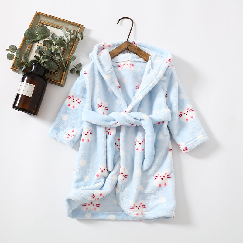 Children Hoodie Coral Velvet Night Robe - Children Flannel Clothing