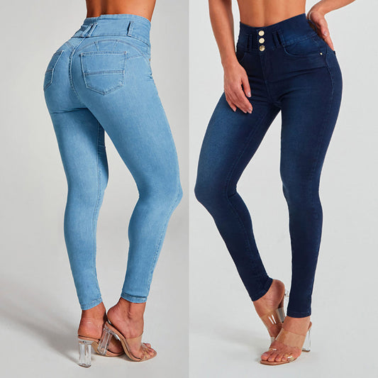 High Waist Jeans - Women's Skinny Trousers Tight Stretch Shaping And Hip Lifting Pants