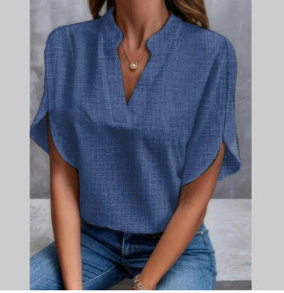 Sleek Short-sleeved  V-neck Chiffon Shirt - New V-neck Shirt Women's Casual Versatile Clothing