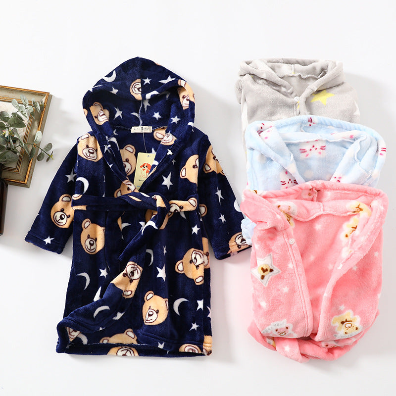 Children Hoodie Coral Velvet Night Robe - Children Flannel Clothing