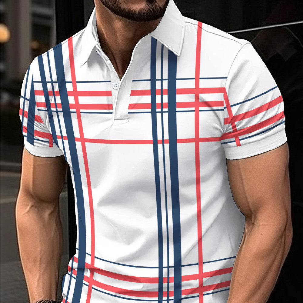 Men's Printed Lapel Button Short-Sleeved Shirt