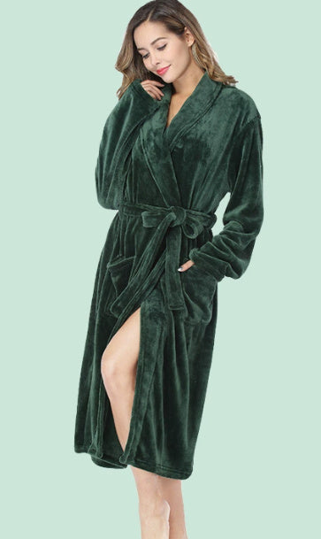 Winter Flannel Lovers - Robe Gown Elegant Solid Casual Sleepwear