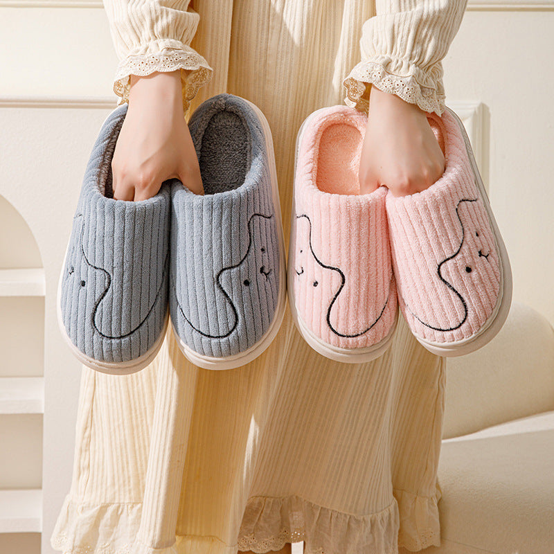 Striped Cat Slippers - Indoor Couple Non-slip Floor Bedroom Slipper Winter Warm Plush House Shoes Women Men