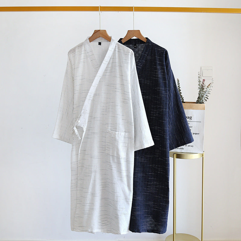 Summer Jacquard Gauze Cotton Kimono - Thin Home Bathrobe Simple