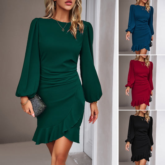 Women's Puff Long Sleeve Short Dress - Women's Clothing