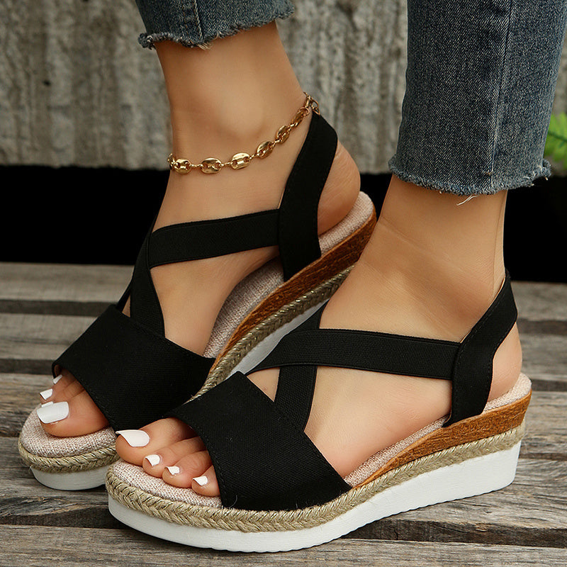 Wedge Sandals For Women - Cross-strap Platform Gladiator Hemp Heel Shoes Summer