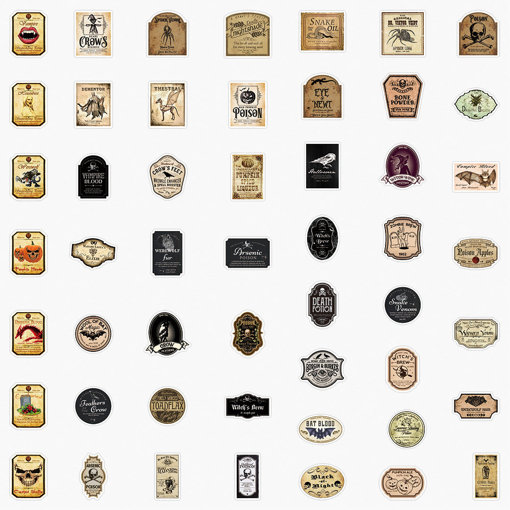 50 Vintage Halloween Bottles With Graffiti Stickers - JumoShop