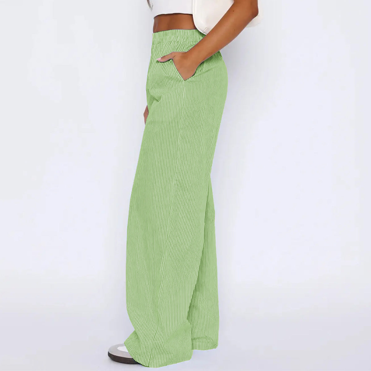 Striped Wide Leg Straight Pants With Pockets