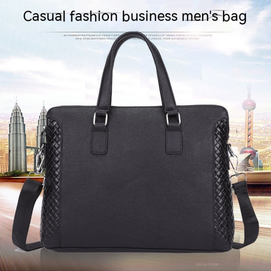 14-inch Men's Briefcase Genuine Leather -Laptop Bag Horizontal Cowhide Business Office Bag