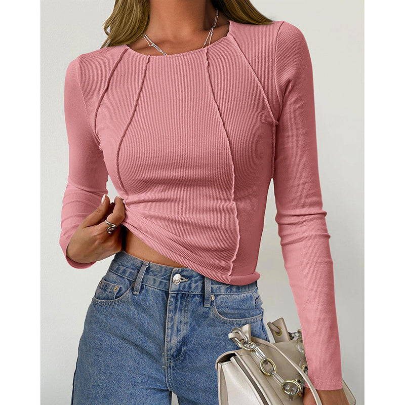 Crewneck Slim Fit Tops - Women Long Sleeve T Shirts Going Out Fall Fashion Basic Tee
