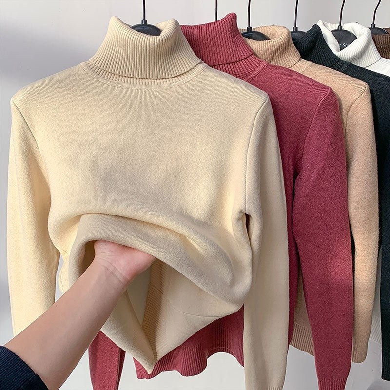 Turtle Neck Winter Sweater - Women Elegant Thick Warm Female Knitted Pullover Loose Basic Knitwear