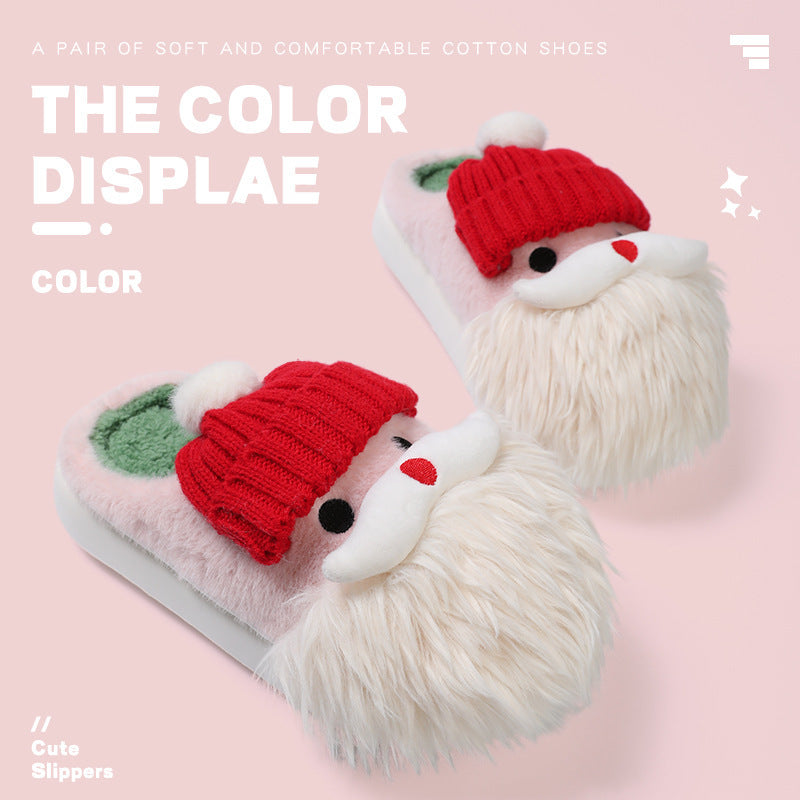 Cute Christmas Santa Claus Home Slippers - Winter Warm Indoor Non-slip Floor Plush Shoes For Women