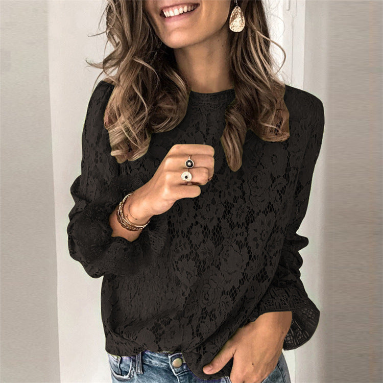 Hollow Lace Long Sleeve Blouse