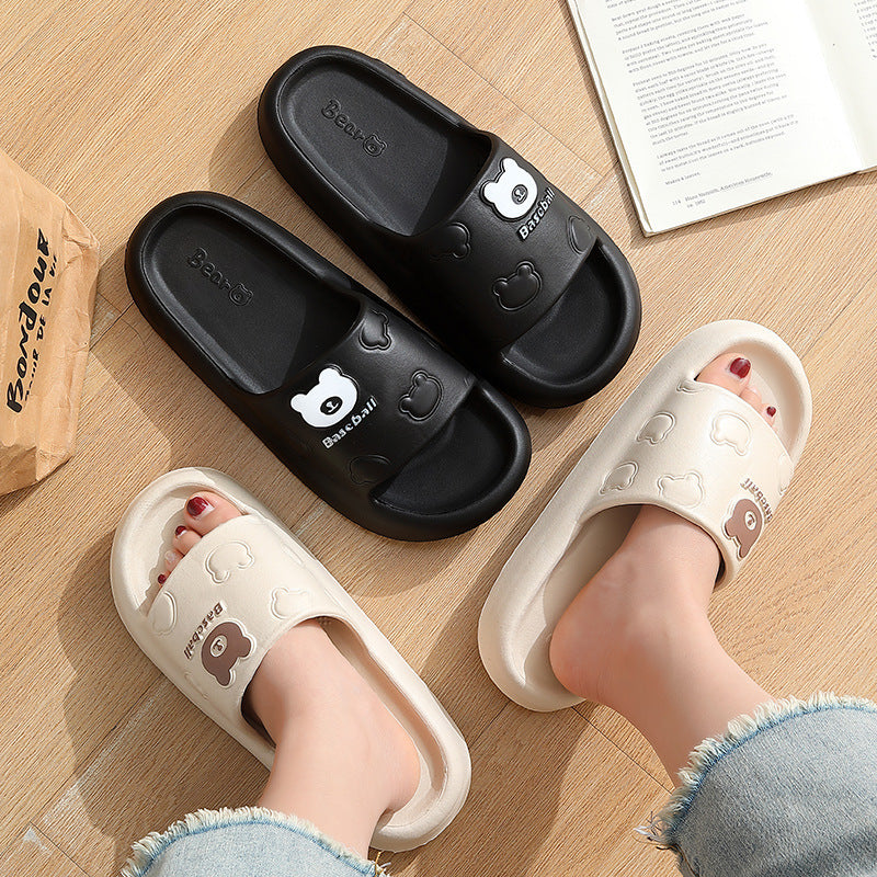 Cute Cartoon Bear Slippers For Women -- Summer Indoor Thick-soled Non-slip Floor Bathroom Home Slippers Men House Shoes