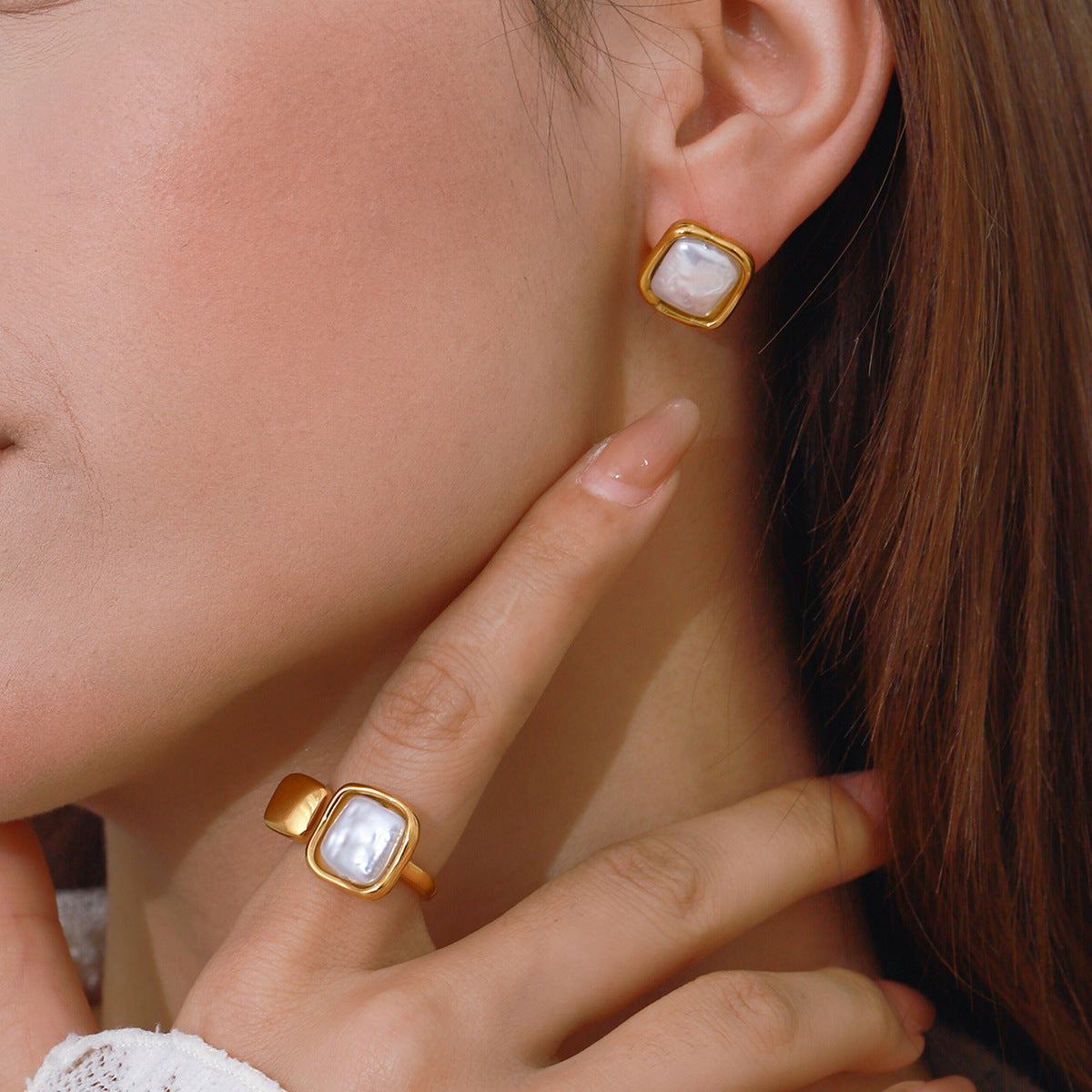 Stainless Steel Pearl Ring Titanium Steel No Fading