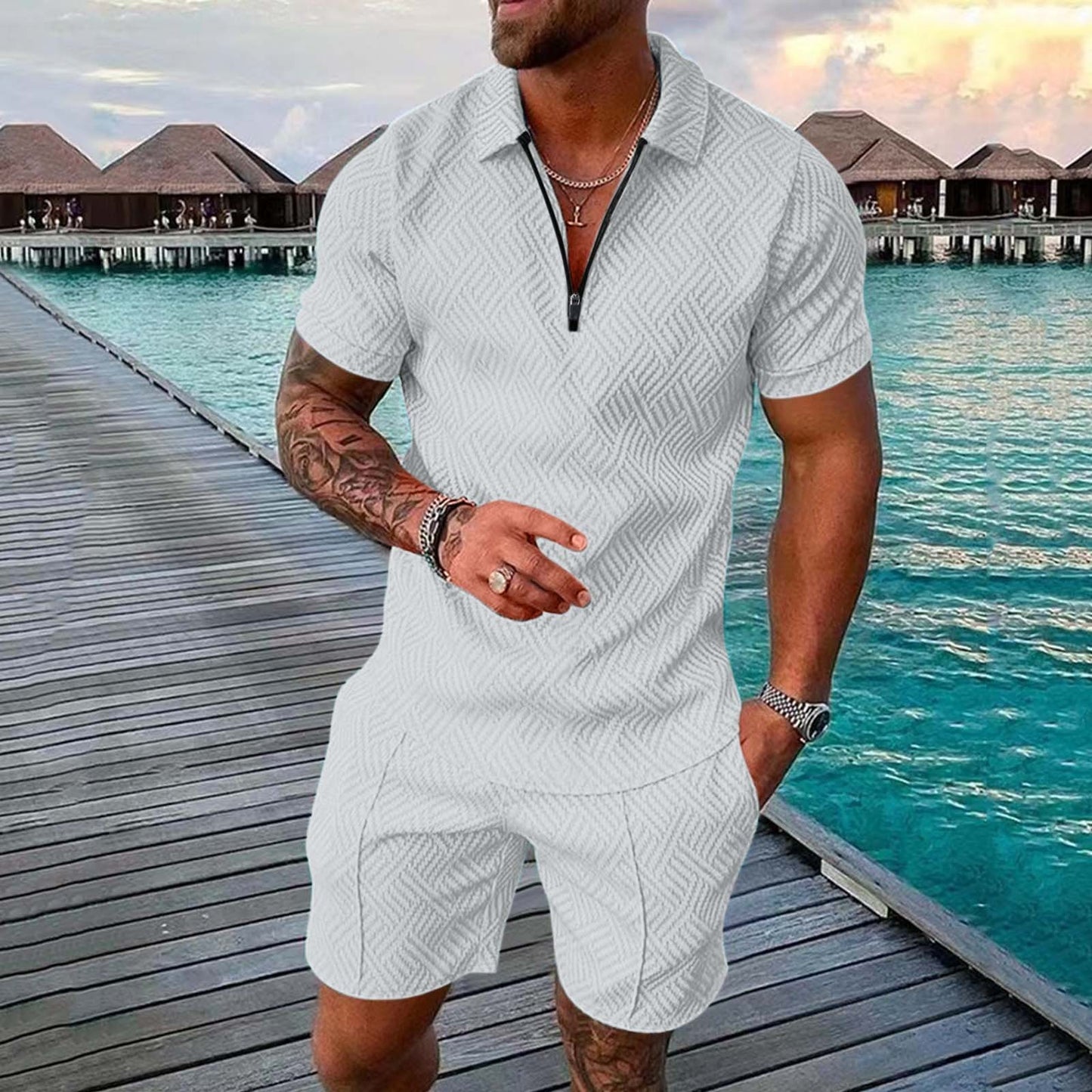 Men's Summer Short Sleeve Shorts - Casual Suit