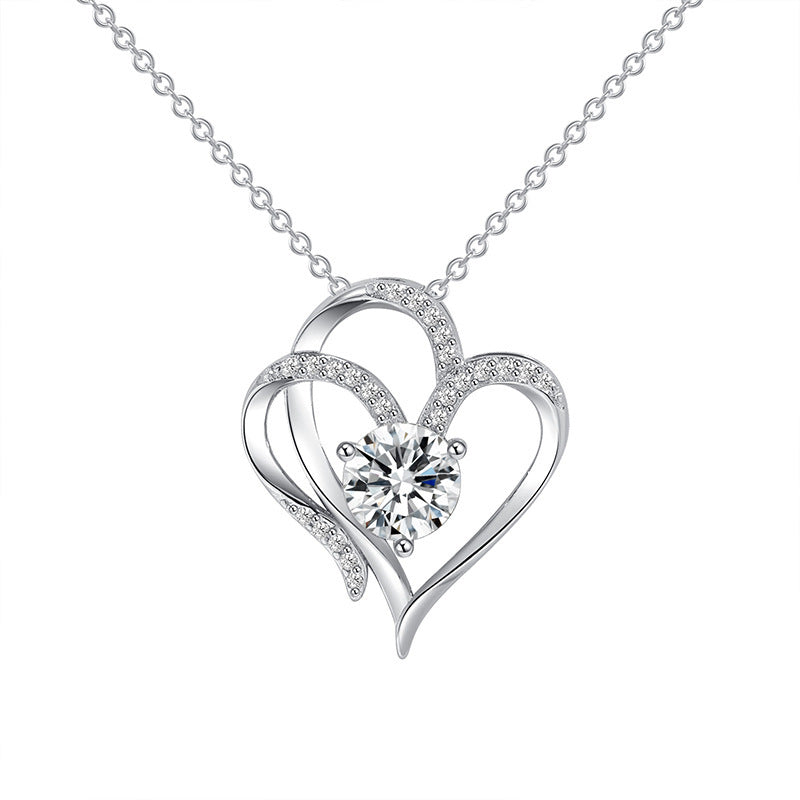 ✨ Double Heart Zircon Necklace – Sparkle with Love & Elegance ✨Zircon Double Love Necklace With Rhinestones Ins Personalized Heart-shaped Necklace Clavicle Chain Jewelry For Women Valentine's Day Love Necklace - JumoShop